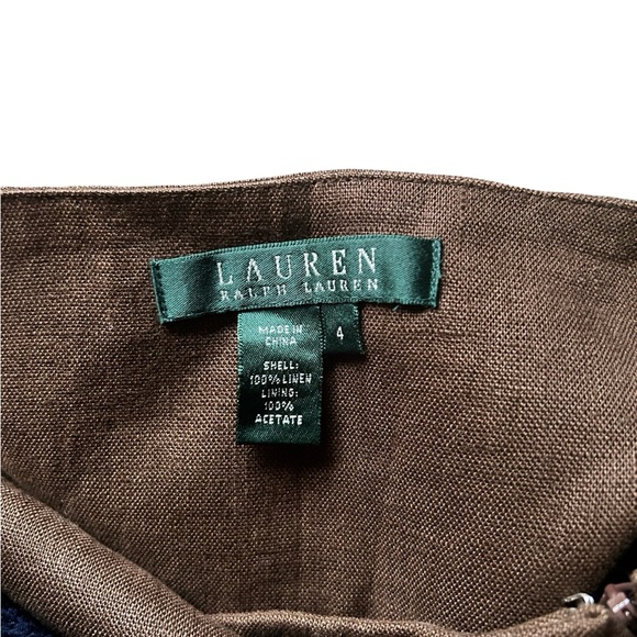 Vintage LRL 100% Linen Dark Brown A-Line Midi Skirt Lined – Fits Like 6/8 - Picture 12 of 12